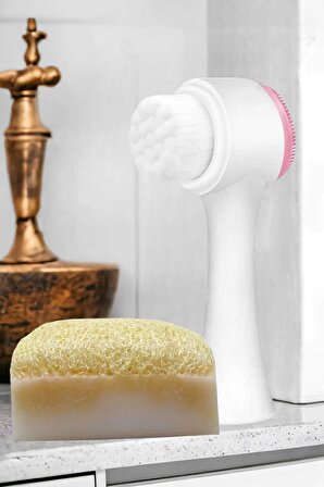 2'li Tüm Cilt Bakım Beyazlatıcı Set Kabak Lifli Eşek Sütü Sabun Çift Taraflı Yüz Temizleme Fırçası