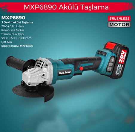 Max Extra MXP 6890 Akülü Avuç Taşlama 115 Mm 20 V. 4 Ah. Çift Akü Devir Ayarlı