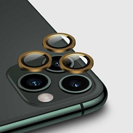 Apple iPhone 12 6.1'' Metal Çerçeveli Kamera Koruma Lensi Gold
