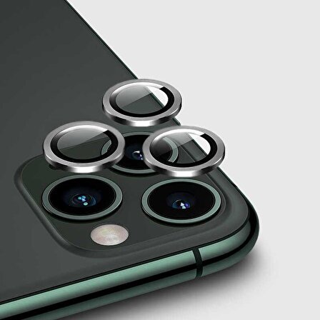 Apple iPhone 11 Metal Çerçeveli Kamera Koruma Lensi Gümüş