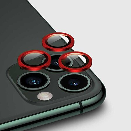 Apple iPhone 12 Pro Max 6.7'' Metal Çerçeveli Kamera Koruma Lensi Kırmızı