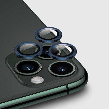 Apple iPhone 11 Metal Çerçeveli Kamera Koruma Lensi Mavi