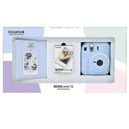 Instax mini 12 Mavi Fotoğraf Makinesi 10'lu Film ve PVC Albüm Bundle Box