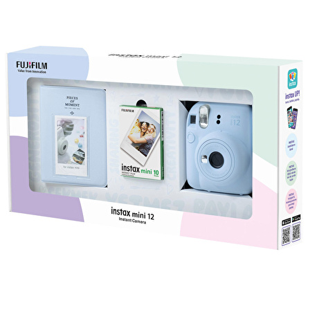 Instax mini 12 Mavi Fotoğraf Makinesi 10'lu Film ve PVC Albüm Bundle Box