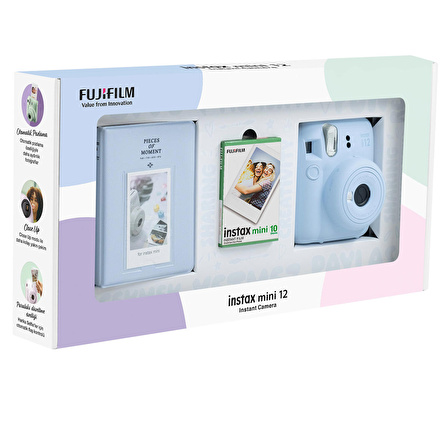 Instax mini 12 Mavi Fotoğraf Makinesi 10'lu Film ve PVC Albüm Bundle Box