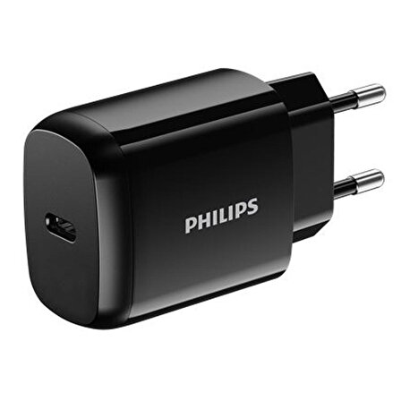 Philips Siyah 25W USB-C Duvar Şarj Adaptörü ve Siyah Örgülü Type-C Kablo 1M
