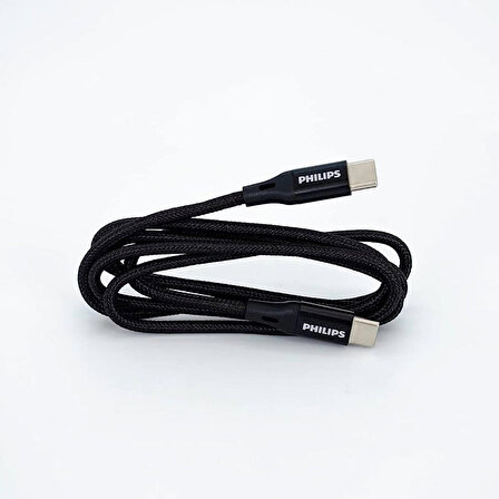 Philips Siyah 25W USB-C Duvar Şarj Adaptörü ve Siyah Örgülü Type-C Kablo 1M