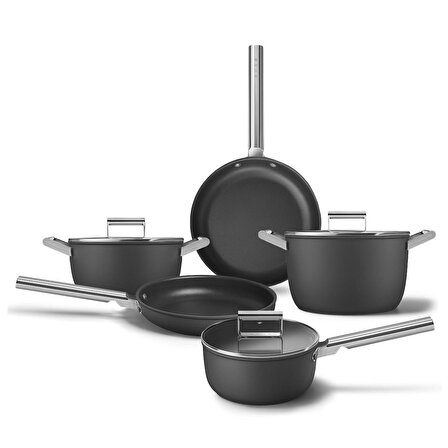 Smeg Cookware 50's Style Prima Plus 5'li Siyah Tencere&Tava Seti