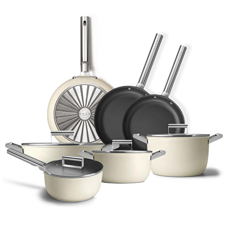 Smeg Cookware 50's Style Krem Grande Plus 7'li Tencere&Tava Seti