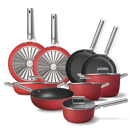 Smeg Cookware 50's Style Exclusive Kırmızı Plus 9'lu Tencere&Tava Seti