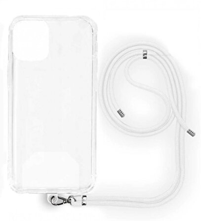 Apple iPhone 15 Pro İp Askılı Şeffaf Silikon Kılıf Beyaz