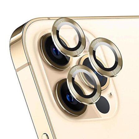 Apple iPhone 14 Pro Max 6.7'' Metal Çerçeveli Kamera Koruma Lensi Gold