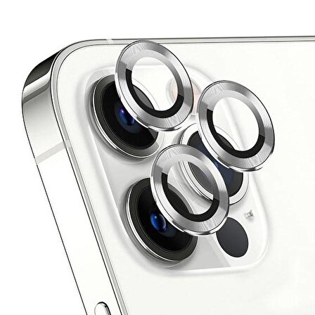 Apple iPhone 14 Pro Max 6.7'' Metal Çerçeveli Kamera Koruma Lensi Gümüş