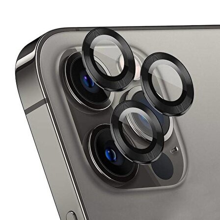Apple iPhone 14 Pro Max 6.7'' Metal Çerçeveli Kamera Koruma Lensi Siyah