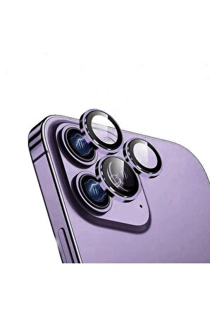 Apple iPhone 14 Pro Max 6.7'' Metal Çerçeveli Kamera Koruma Lensi Mor