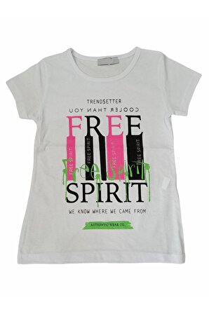 Kız Çocuk Free Spirit  Yazı Desenli Tişört