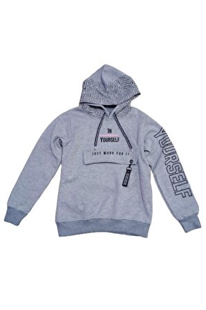 Kız Çocuk Kapüşonlu Yazı Desenli Sweatshirt