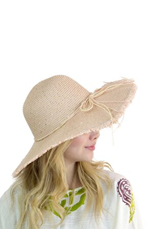 Kadın Geniş Kenarlı Hasır Şapka 1299 pembe