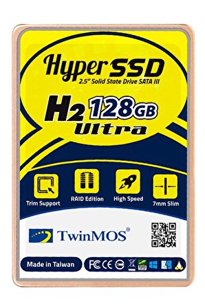 TwinMOS 128GB 2.5" Sata3 580Mb-550Mb/s 3DNAND (TM128GH2UGL) SSD Disk