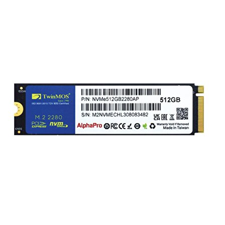 TwinMOS ALPHA PRO 512GB PCIE NVME M.2 3600/3250 3DNAND SSD NVME512GB2280AP GEN3