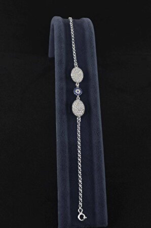 Oval Zirkon Detaylı Halat Zincir Kadın 925 Ayar Gümüş Bileklik