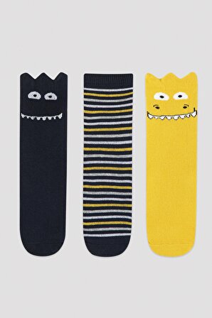 Çok Renkli Boys Crazy Face 3lü Soket Çorap