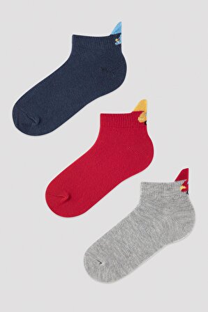 Erkek Çocuk Renkli Araba Deseni 3lü Patik Çorap