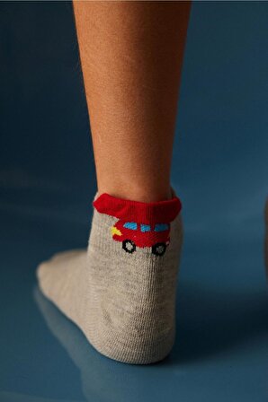 Erkek Çocuk Renkli Araba Deseni 3lü Patik Çorap