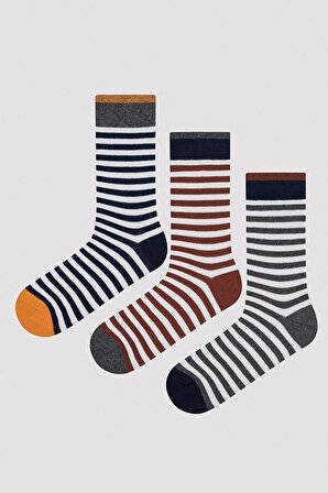 Erkek Çizgili 3lü Soket Çorap