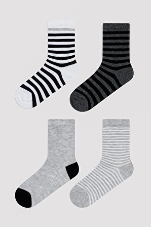 Erkek Çocuk Çizgili 4lü Soket Çorap