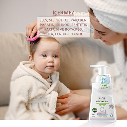 INCIA %100 Doğal Organik Sertifikalı Bebek Köpük Şampuanı Saç Vücut Lavanta Konak Önleyici Yenidoğan 200 ml X 2 Adet