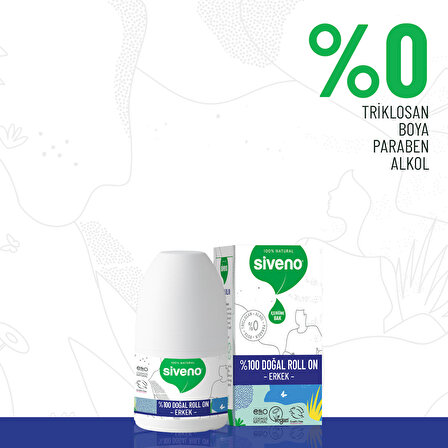 Siveno  %100 Doğal Roll-On Erkek Deodorant Ter Kokusu Önleyici Bitkisel Leke Bırakmayan Vegan 50 ml X 2 Adet