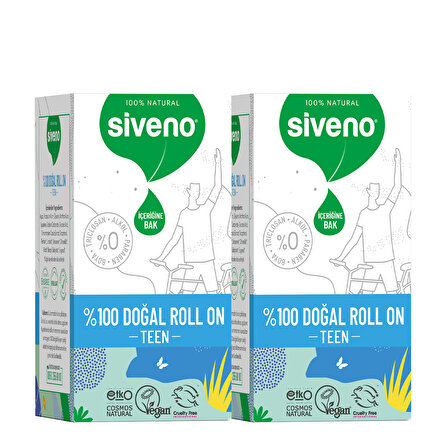 Siveno %100 Doğal Roll On Teen Blue Genç Erkek Deodorant Ter Kokusu Önleyici Bitkisel Lekesiz Vegan 50 ml X 2 Adet
