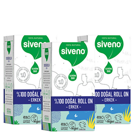Siveno %100 Doğal Roll-On Erkek Deodorant Ter Kokusu Önleyici Bitkisel Leke Bırakmayan Vegan 50 ml X 3 Adet