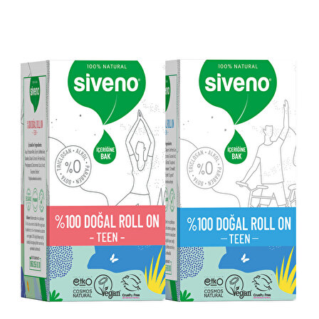 Siveno %100 Doğal Roll On Teen Genç Kız & Erkek Deodorant Ter Kokusu Önleyici Bitkisel Lekesiz Vegan 50 ml Set