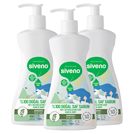 Siveno %100 Doğal Sıvı Kastil Sabun Defne Yağlı Yoğun Nemlendirici Arındırıcı Bitkisel Vegan 300 ml X 3 Adet