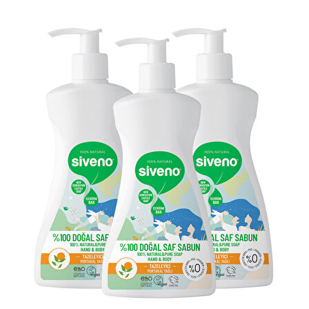 Siveno %100 Doğal Sıvı Kastil Sabun Portakal Yağlı Yoğun Nemlendirici Arındırıcı Bitkisel Vegan 300 ml X 3 Adet