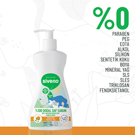 Siveno %100 Doğal Sıvı Kastil Sabun Portakal Yağlı Yoğun Nemlendirici Arındırıcı Bitkisel Vegan 300 ml X 3 Adet