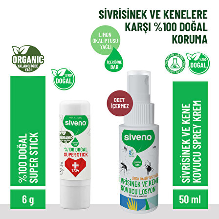 Siveno Sivrisinek Ve Kene Kovucu Sprey Krem 50 ml & Siveno %100 Doğal Super Stick 6 G Set