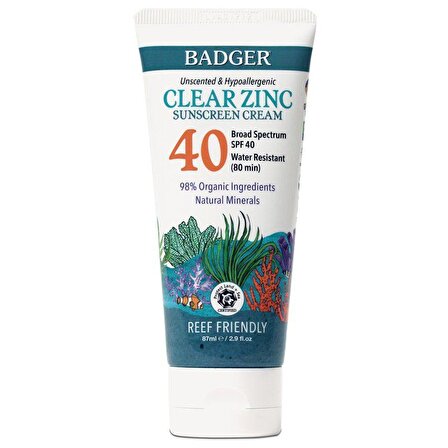 Badger Clear Zinc 40 Faktör Nemlendirici Tüm Cilt Tipleri İçin Renksiz Yüz Güneş Koruyucu Krem 87 ml
