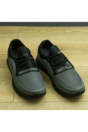 +6 cm Boy Uzatan Gizli Topuklu Nubuk Görünümlü, Lastik Bağcık Detaylı Erkek Spor Ayakkabı, Sneaker