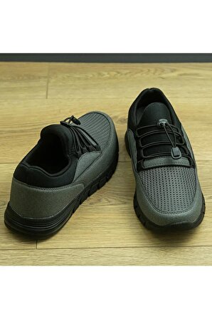 +6 cm Boy Uzatan Gizli Topuklu Nubuk Görünümlü, Lastik Bağcık Detaylı Erkek Spor Ayakkabı, Sneaker