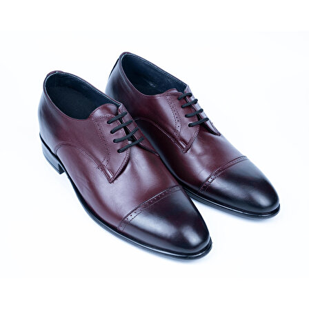 El Yapımı Bordo Renk Oxford Model +7 veya +9 cm Boy Uzatan Gizli Topuk Ayakkabı Damatlık Kundura