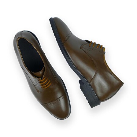 El Yapımı Kahverengi Oxford Model +7/ 9 Cm Boy Uzatan Gizli Topuklu Erkek Ayakkabı Damatlık Kundura