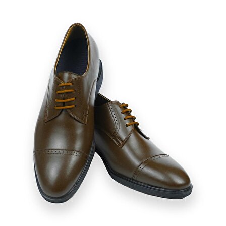 El Yapımı Kahverengi Oxford Model +7/ 9 Cm Boy Uzatan Gizli Topuklu Erkek Ayakkabı Damatlık Kundura
