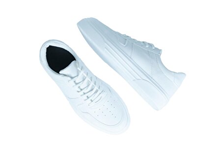 Beyaz Renk +7cm Boy Uzatan Gizli Topuklu Spor Ayakkabı Erkek Sneaker