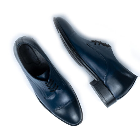 El Yapımı Lacivert Renk Oxford Model +7 Veya +9 Cm Boy Uzatan Gizli Topuk Ayakkabı Damatlık Kundura