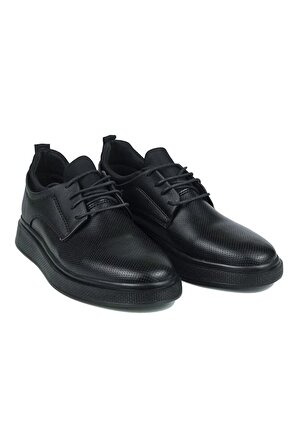 Siyah Renk İğne Baskı Görünümlü +7cm Boy Uzatan Gizli Topuklu Erkek Spor Ayakkabı Sneaker