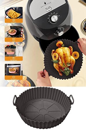 Airfryer Siyah Silikon Pişirme Kabı Airfryer Pişirme Tabanı 20 x 5 cm
