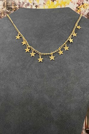 Altın Kaplama Yıldızlar Geçidi Tasarım Gerdanlık Kolye 40 cm